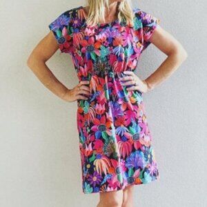 "Night Garden" Cotton Jersey Floral Tshirt dress. Elastic waist. XXL. NWOT.